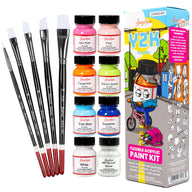 Angelus 13-Piece Paint Kit – Y2K colorway flat lay with acrylic leather paints, brushes, and accessories on white background