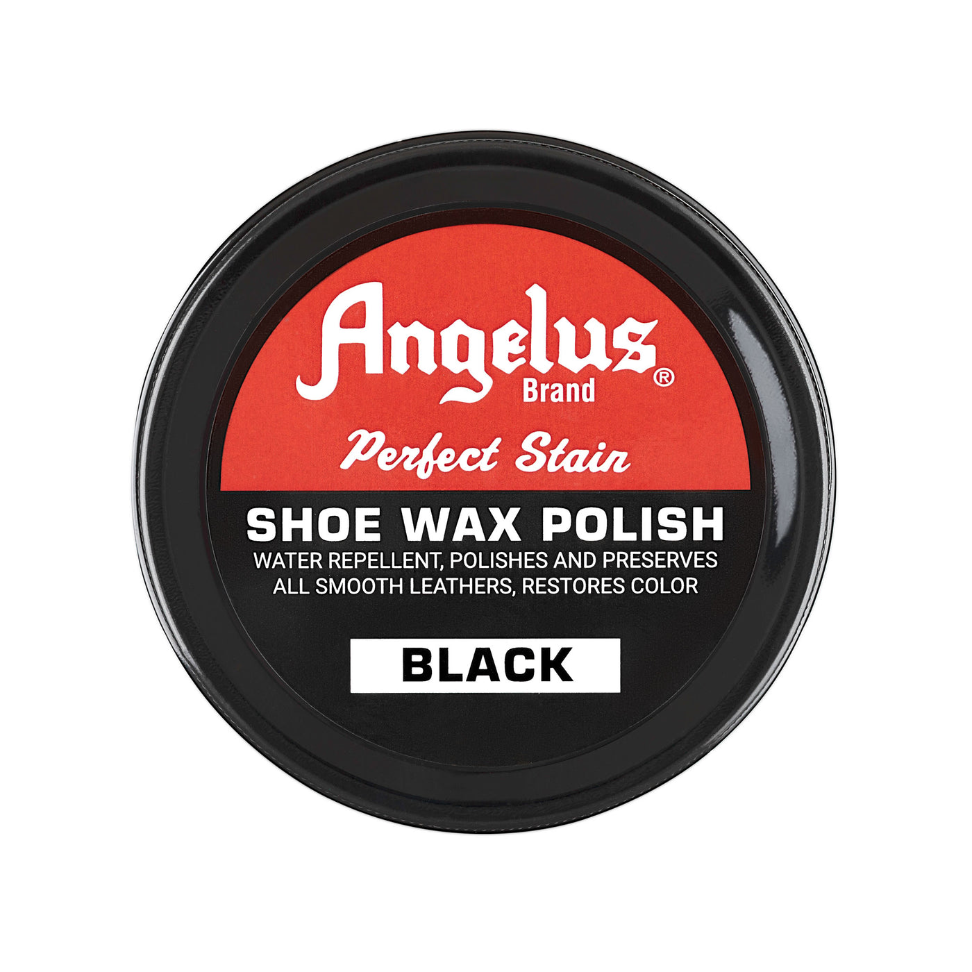 Angelus Black Shoe Wax Polish - 3oz Tin Top View for Black Leather Care