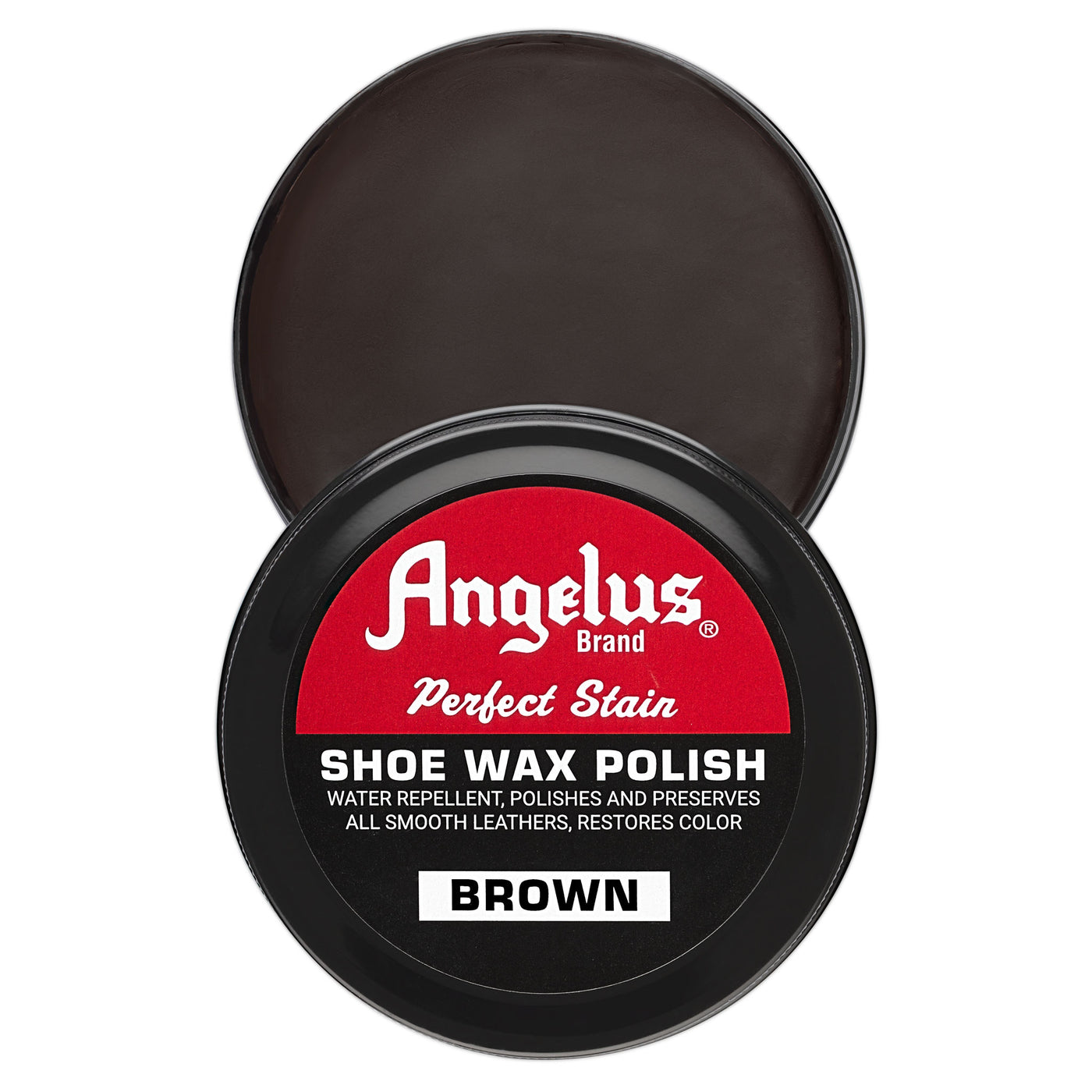 Angelus Brown Shoe Wax Polish - Top down view of medium brown shoe wax