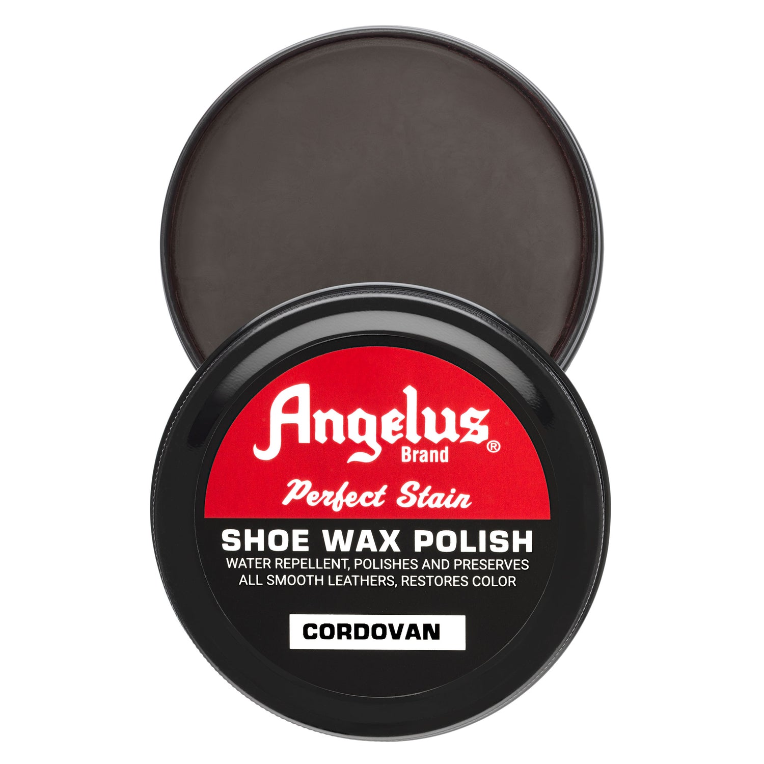 Angelus Cordovan Shoe Wax Polish - Top view showing burgundy cordovan wax color