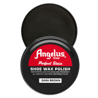 Angelus Dark Brown Shoe Wax Polish - Top down view of rich dark brown wax