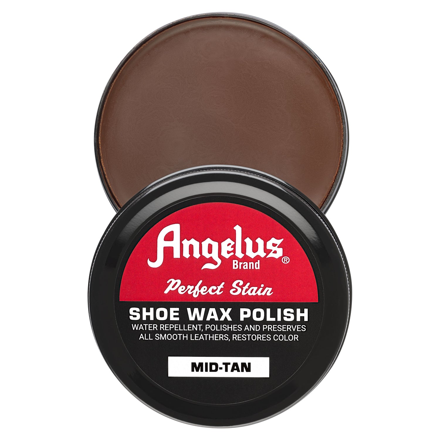 Angelus Mid-Tan Shoe Wax Polish - Top down view of mid-tan wax color