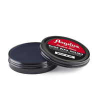 Angelus Navy Blue Shoe Wax Polish - 3/4 angle view of open navy blue wax tin