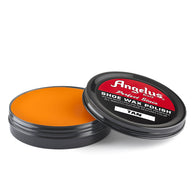 Angelus Tan Shoe Wax Polish - 3/4 angle view of open tan leather wax tin