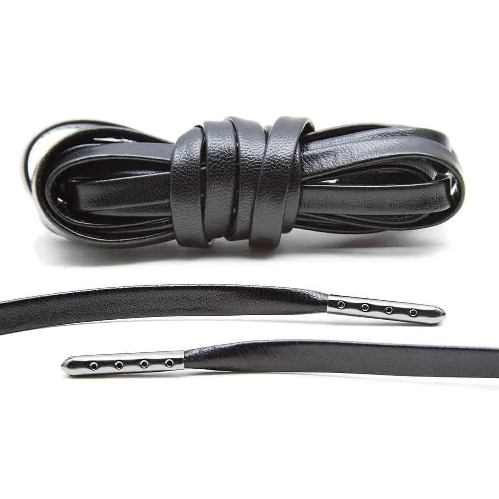 Lace Lab Black Luxury Leather Laces - Gunmetal Plated Leather Shoelaces
