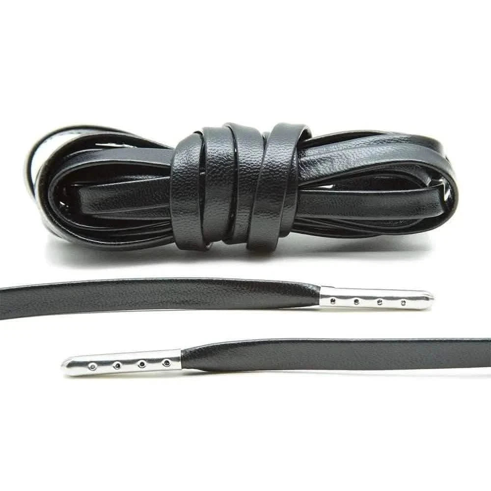 Lace Lab Black Luxury Leather Laces - Silver Plated Leather Shoelaces