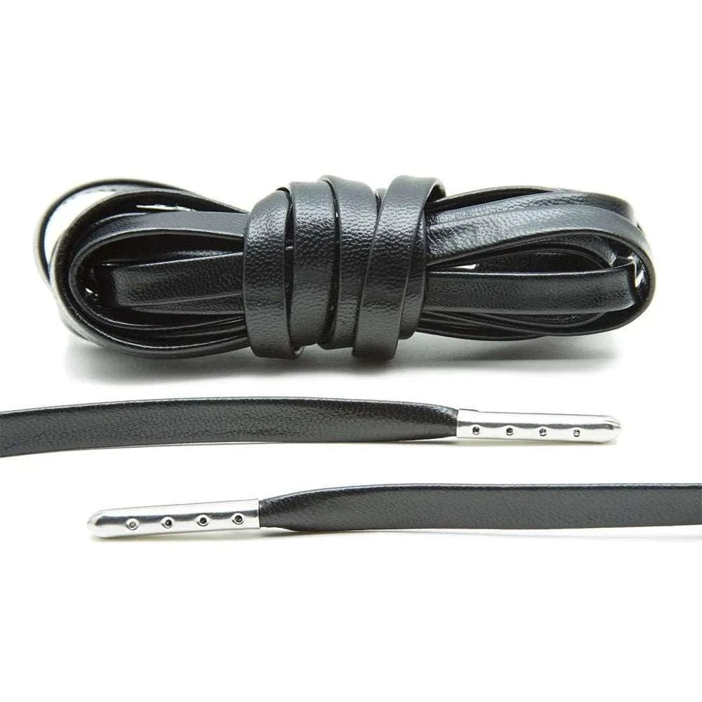 Black Luxury Leather Laces - Silver Plated - Angelus Direct
