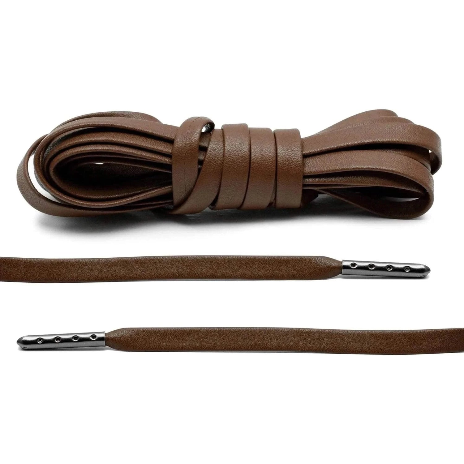 Lace Lab Brown Luxury Leather Laces - Gunmetal Plated Leather Shoelaces