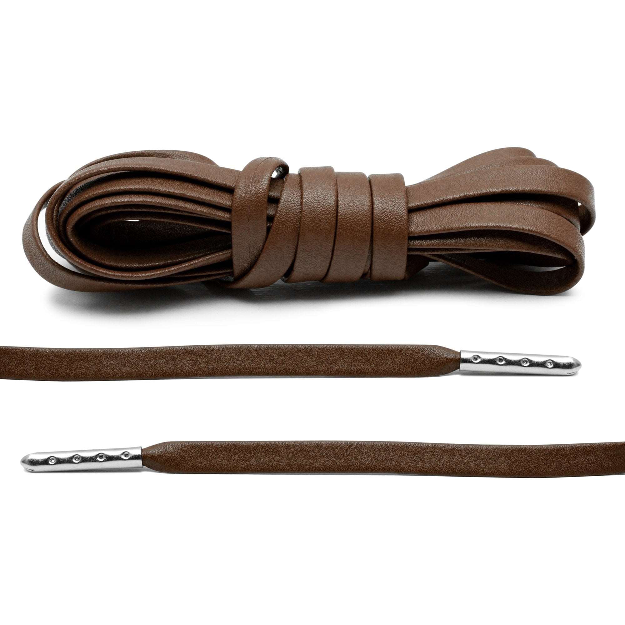 Brown Luxury Leather Laces - Silver Plated - Angelus Direct