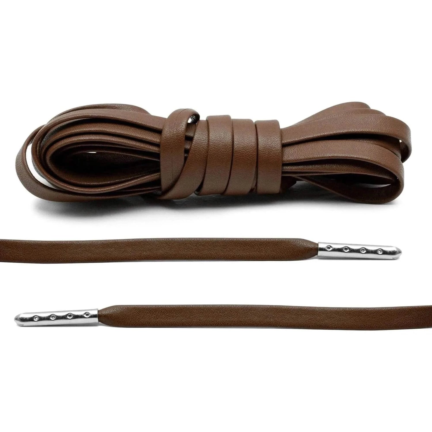 Lace Lab Brown Luxury Leather Laces - Silver Plated Leather Shoelaces