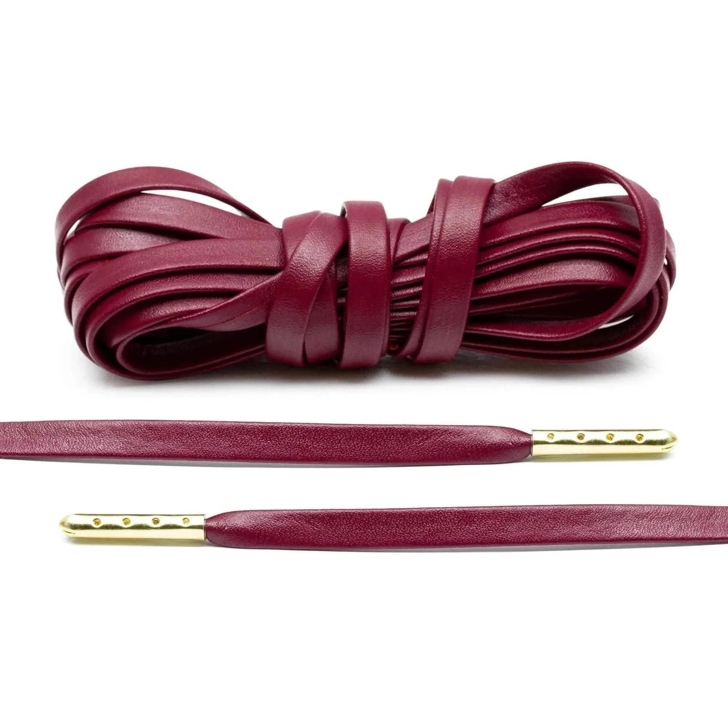 Lace Lab Burgundy Luxury Leather Laces - Gold Plated Leather Shoelaces