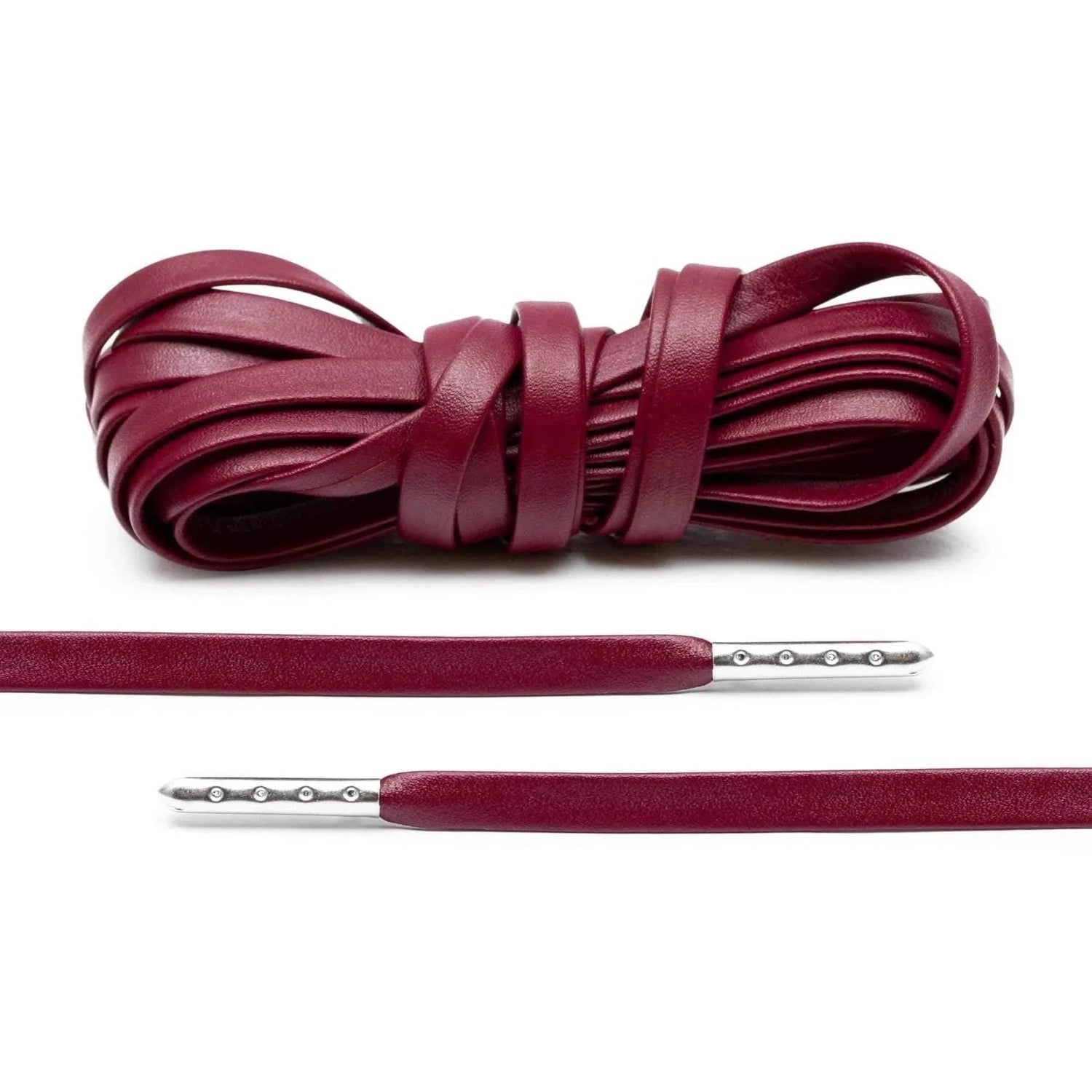 Lace Lab Burgundy Luxury Leather Laces - Silver Plated Leather Shoelaces