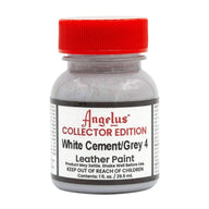 Technical view of a bottle of Angelus White Cement Collector Edition Acrylic Leather Paint with professional gold labeling.