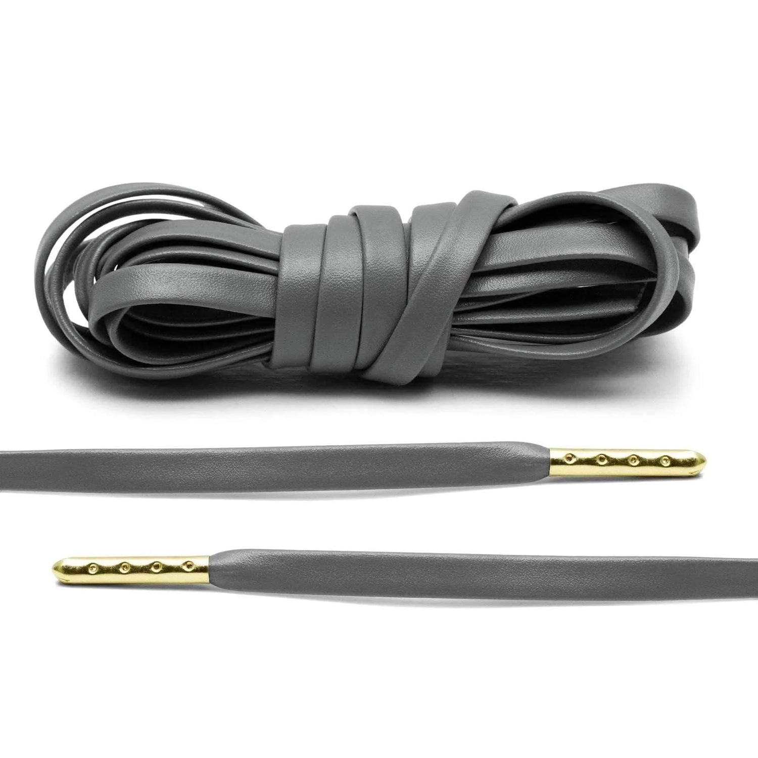 Lace Lab Grey Luxury Leather Laces - Gold Plated Leather Shoelaces