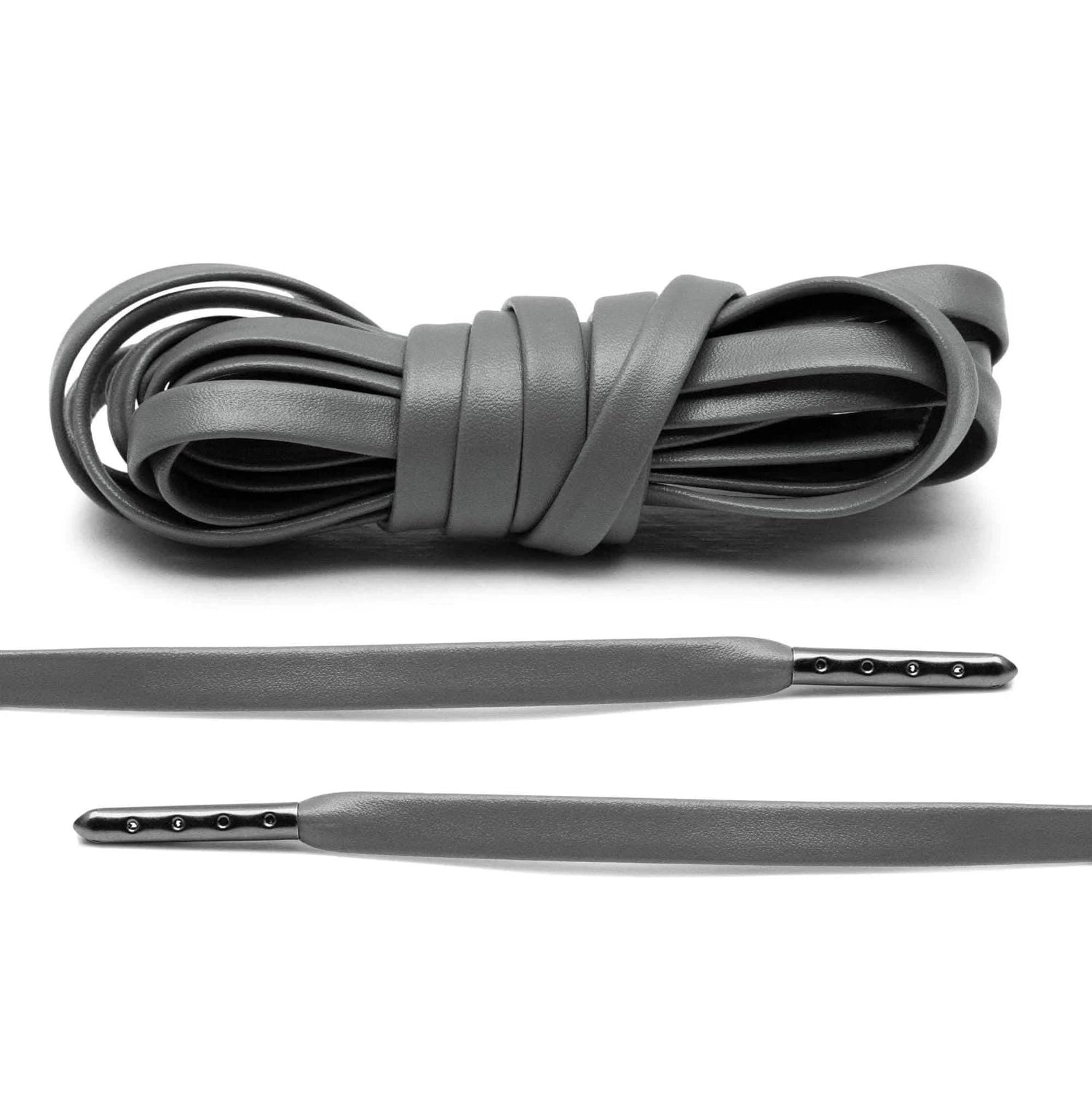 Lace Lab Grey Luxury Leather Laces - Gunmetal Plated Leather Shoelaces