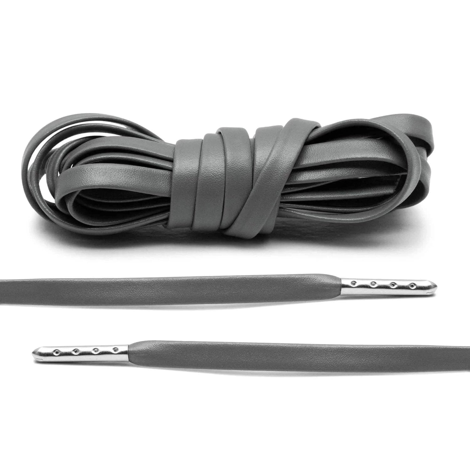 Lace Lab Grey Luxury Leather Laces - Silver Plated Leather Shoelaces