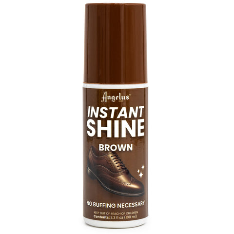 Brown instant shine shoe polish in sleek container, perfect for quick and effective shoe buffing.