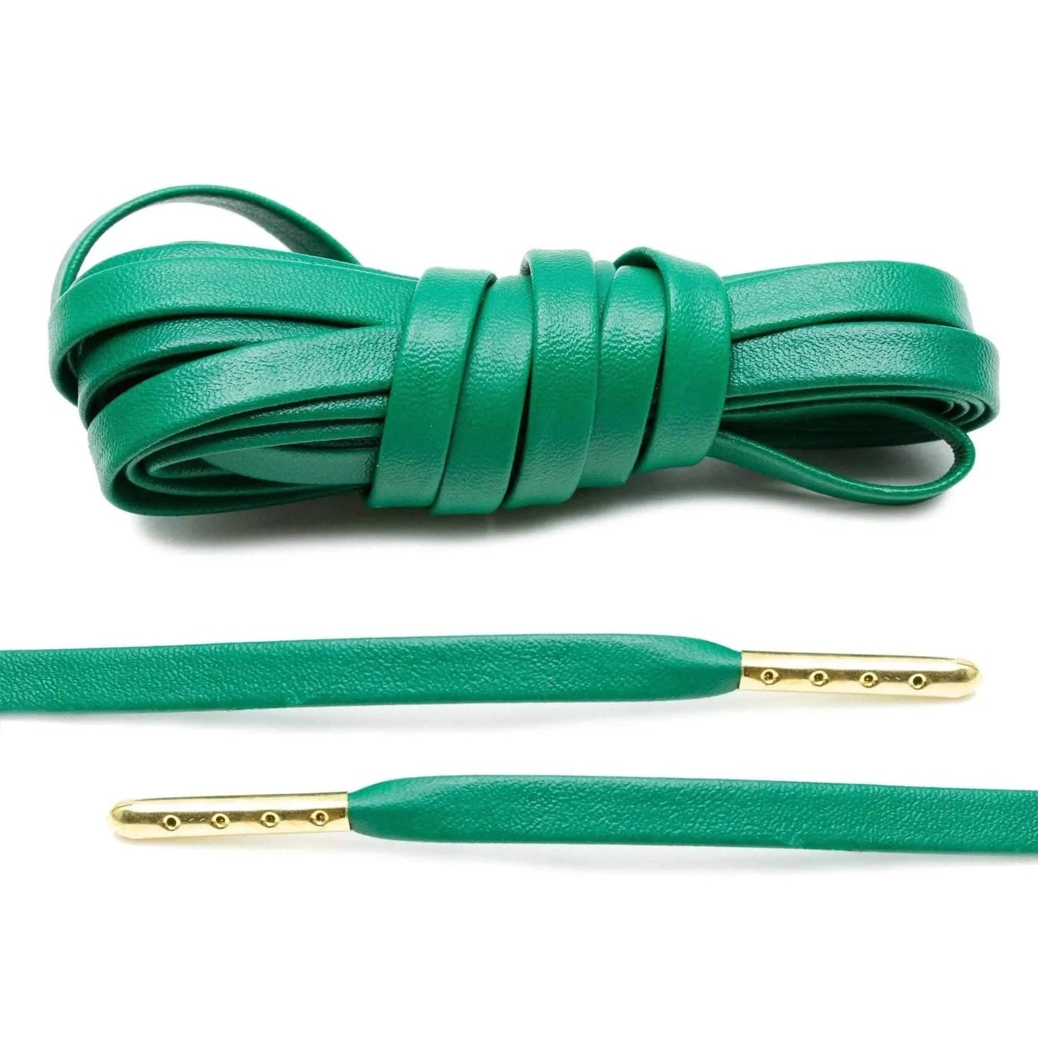 Lace Lab Kelly Green Luxury Leather Laces - Gold Plated Leather Shoelaces