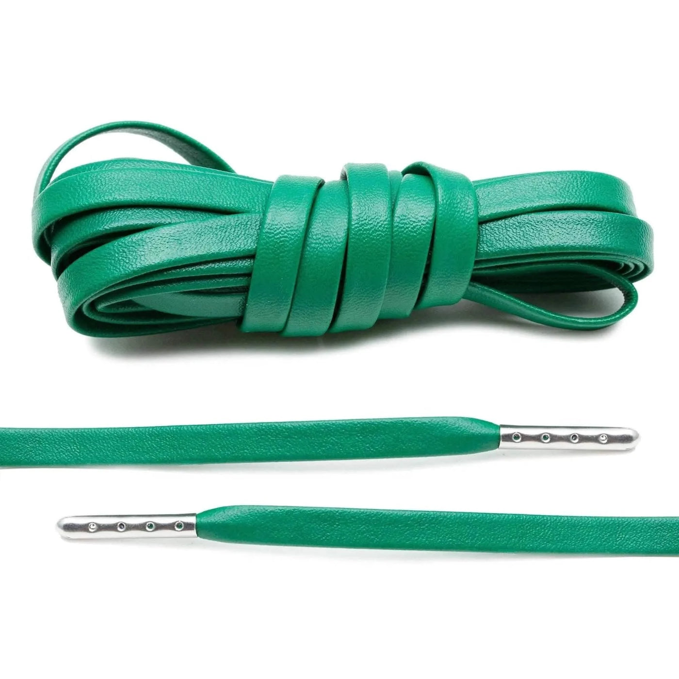 Lace Lab Kelly Green Luxury Leather Laces - Silver Plated Leather Shoelaces