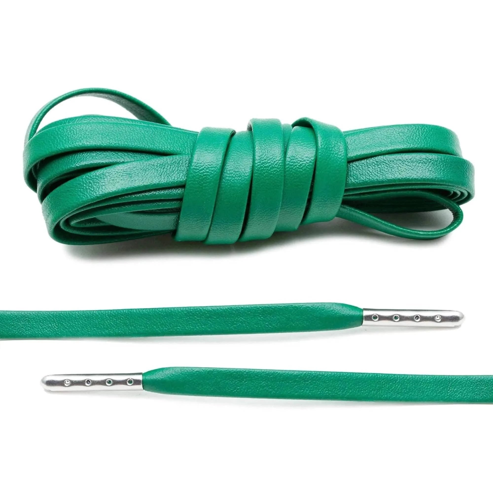 Lace Lab Kelly Green Luxury Leather Laces - Silver Plated Leather Shoelaces