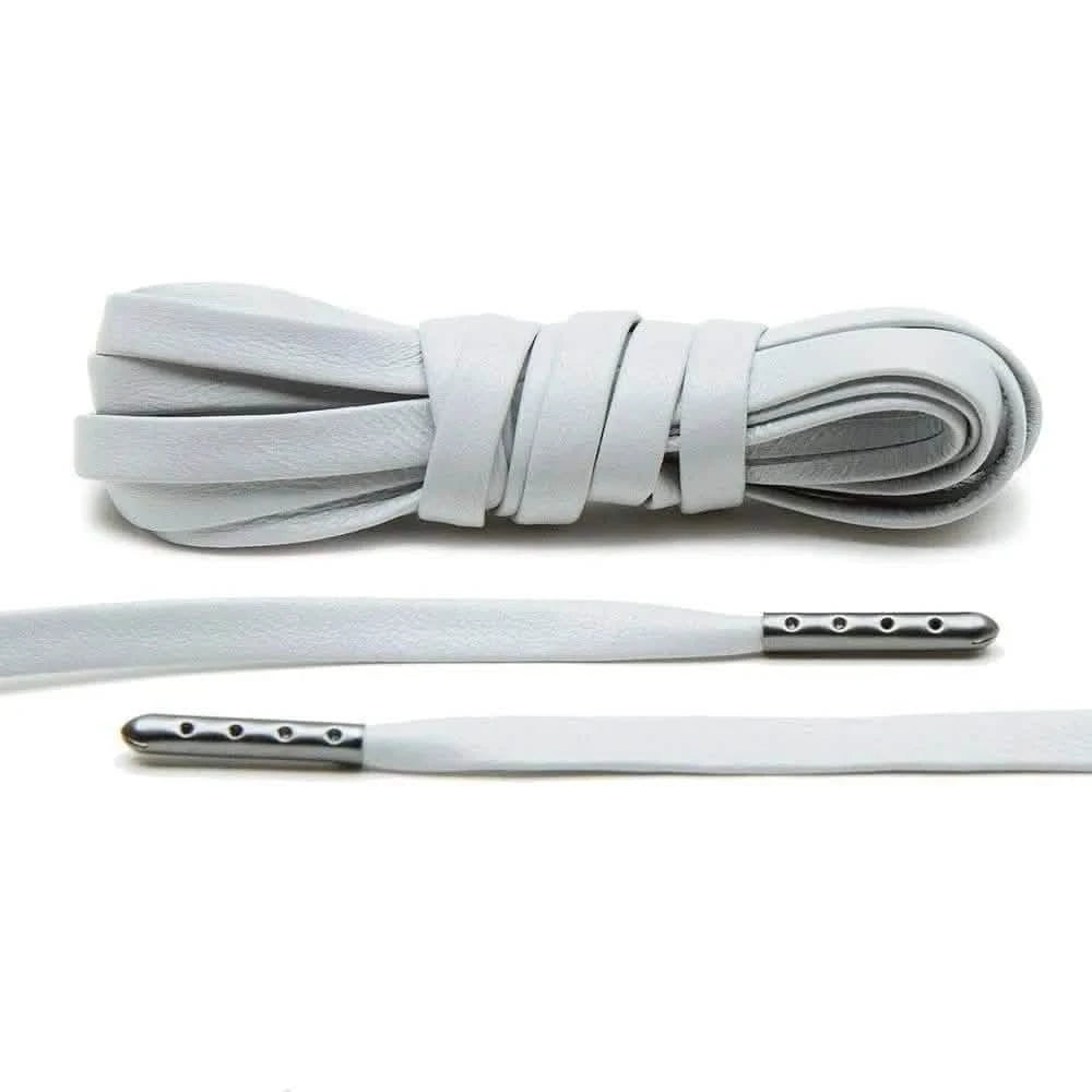 Lace Lab Light Grey Luxury Leather Laces - Gunmetal Plated Leather Shoelaces