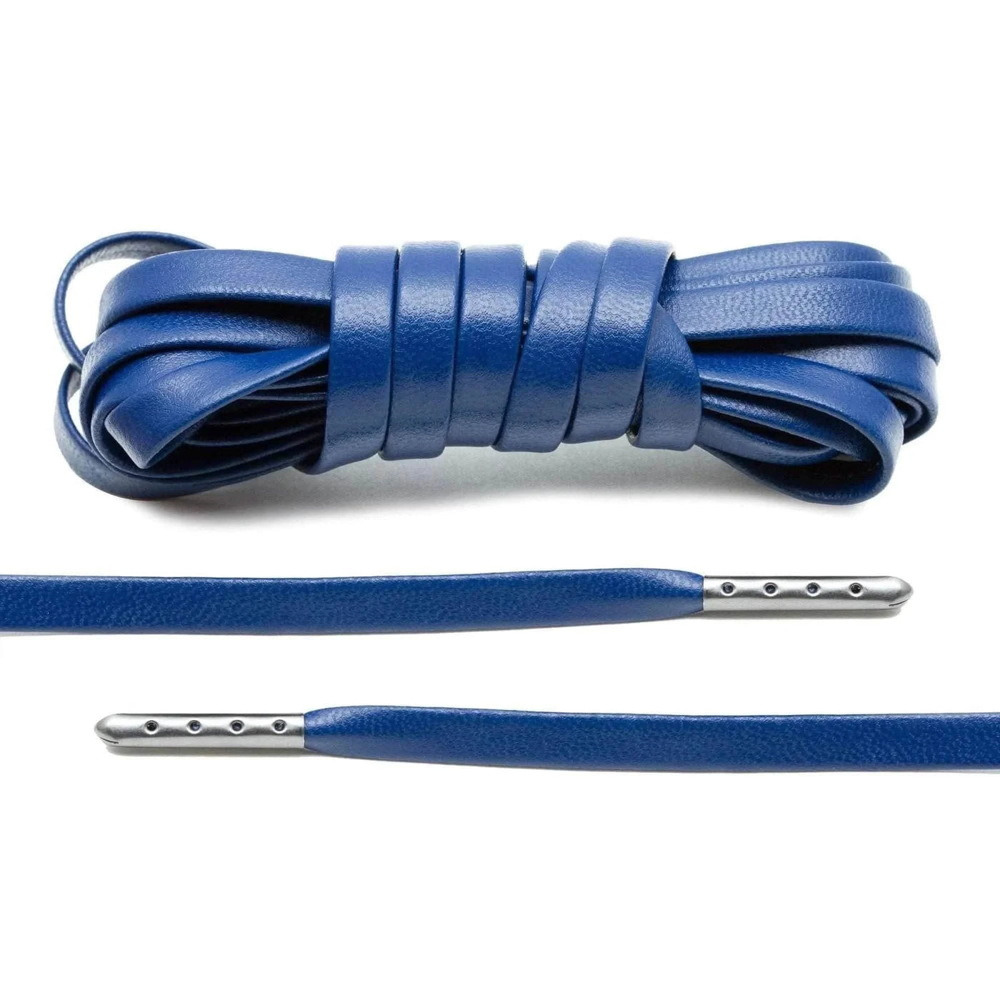 Lace Lab Navy Blue Luxury Leather Laces - Gunmetal Plated Leather Shoelaces