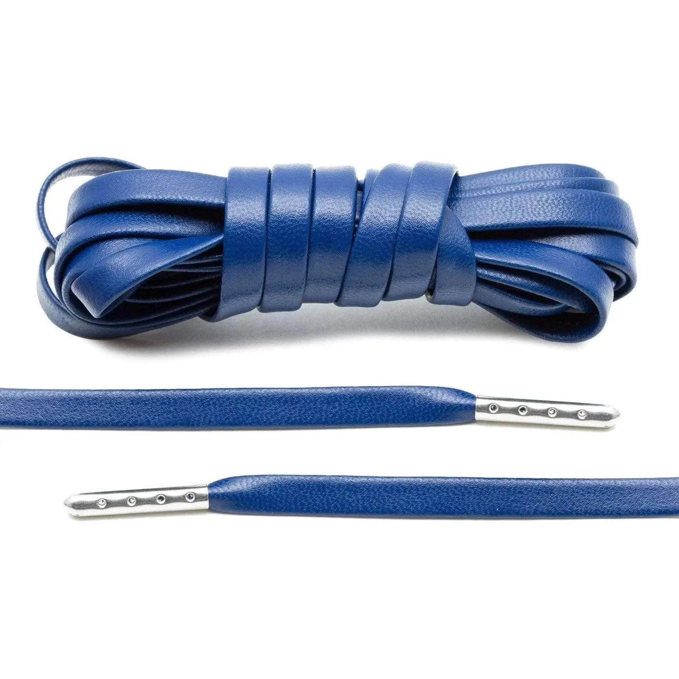 Lace Lab Navy Blue Luxury Leather Laces - Silver Plated Leather Shoelaces