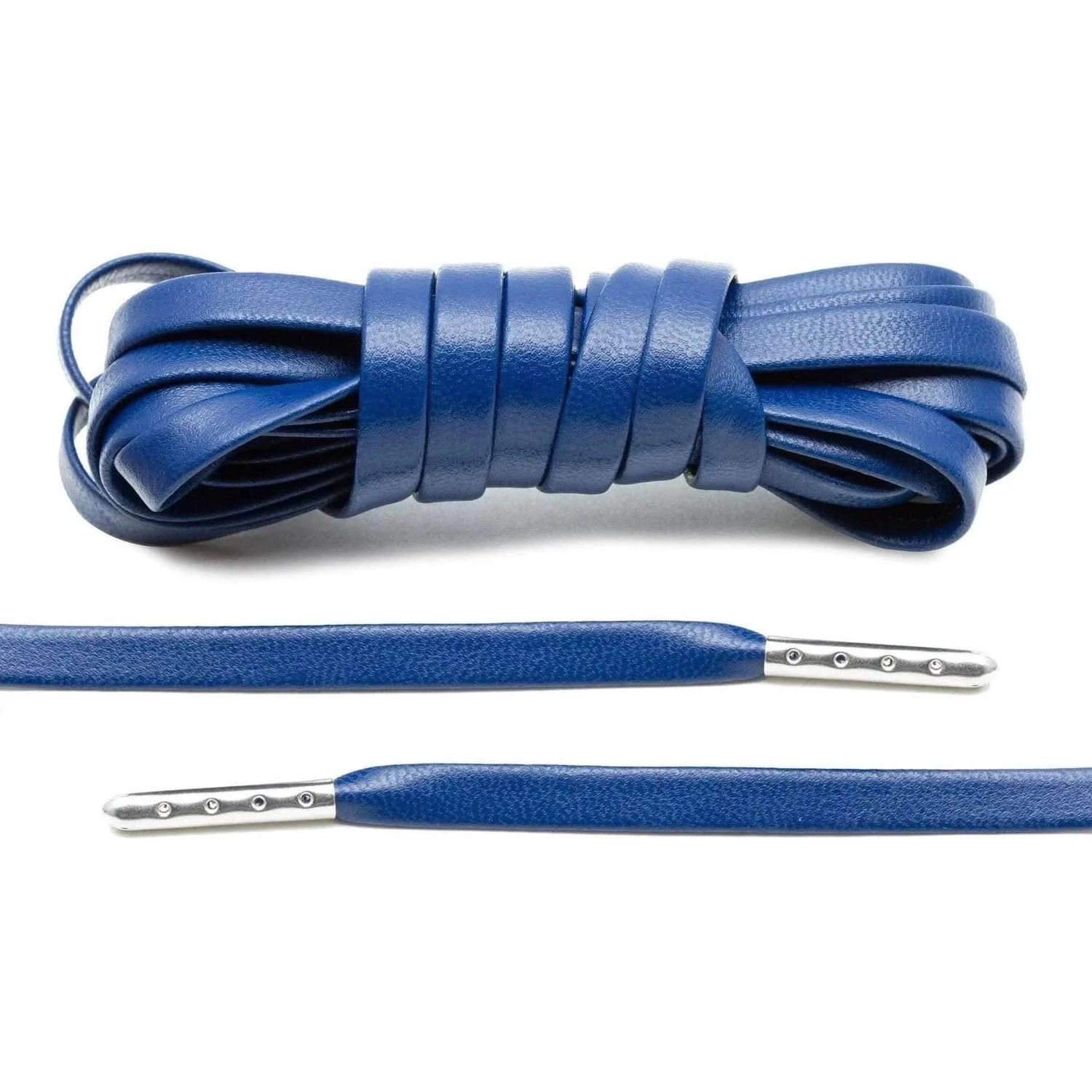 Lace Lab Navy Blue Luxury Leather Laces - Silver Plated Leather Shoelaces