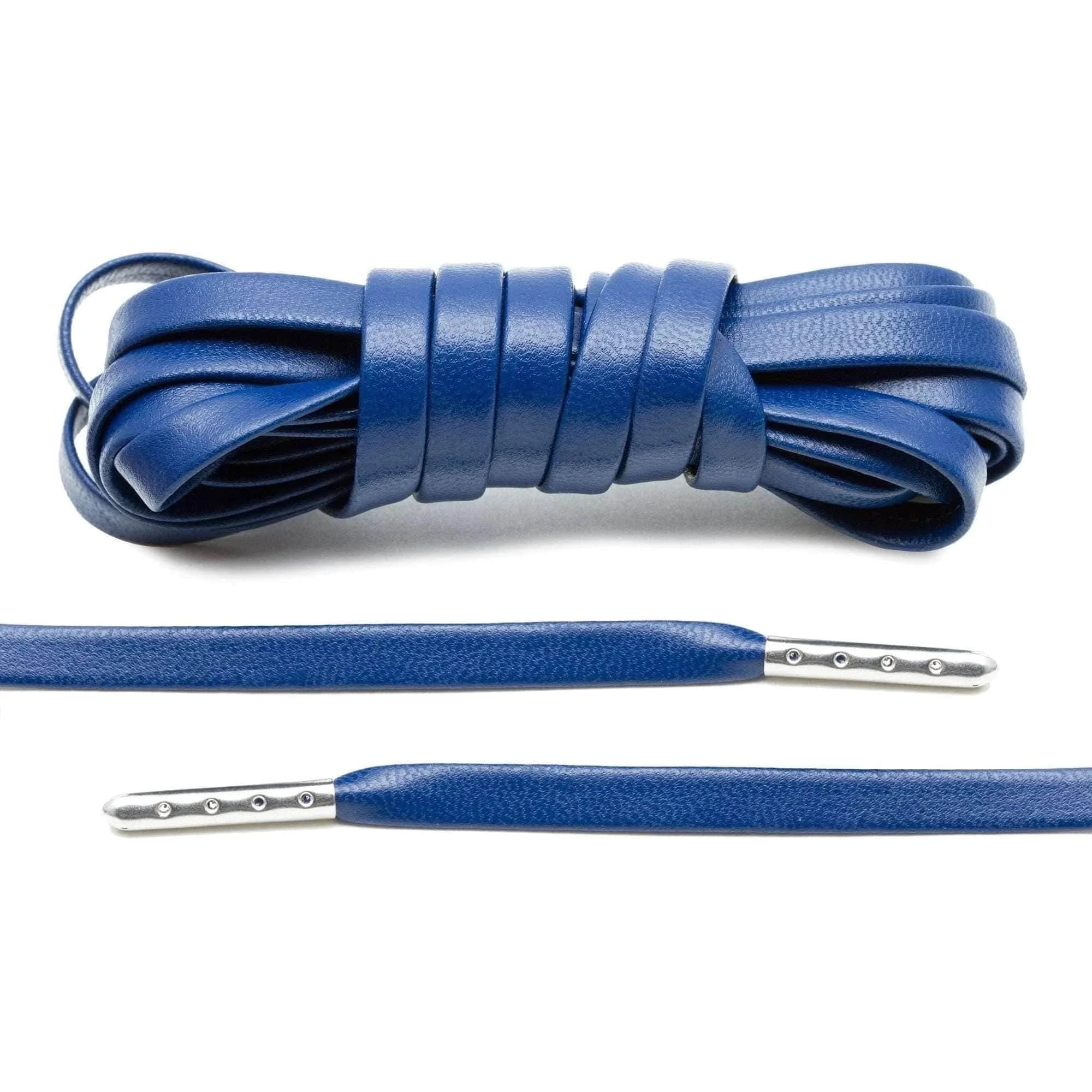 Navy Blue Luxury Leather Laces - Silver Plated - Angelus Direct