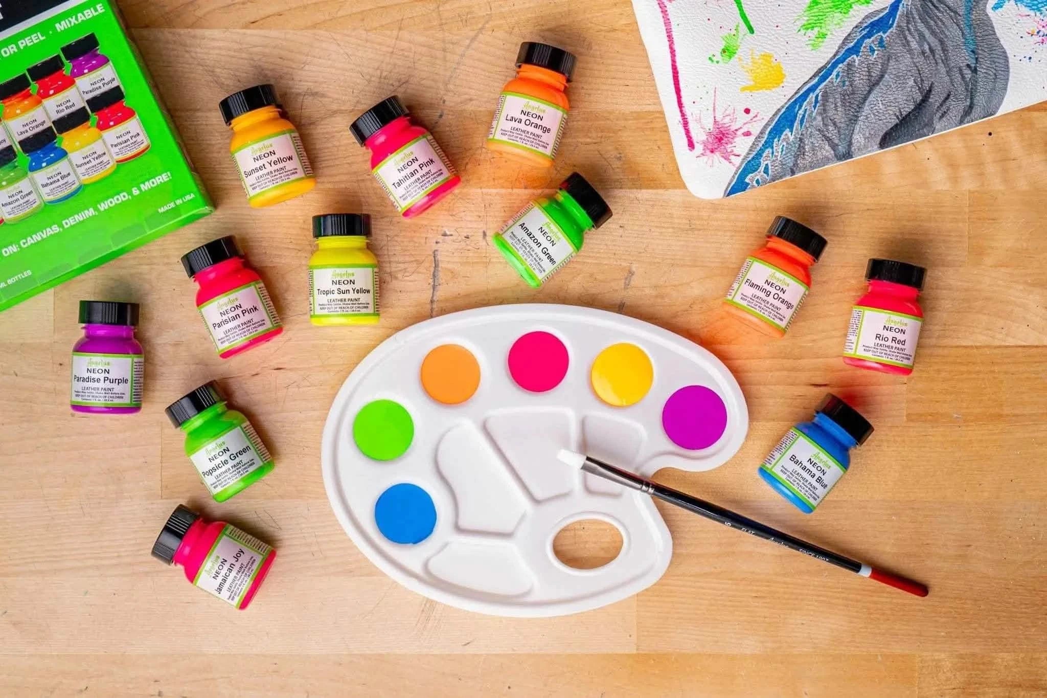 Angelus Direct Neon Color Kit - 12 Colors 1 oz. Bottles Paint Kit