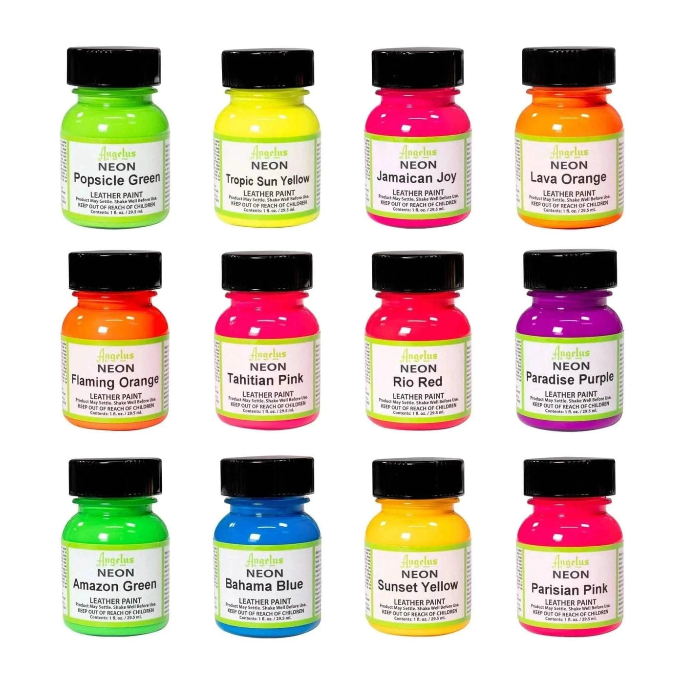 Angelus Direct Neon Color Kit - 12 Colors 1 oz. Bottles Paint Kit