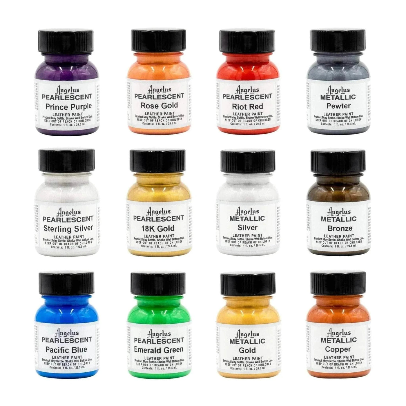 Angelus Direct Pearlescent and Metallic Paint Kit - 12 Colors 1 oz. Bottles Paint Kit