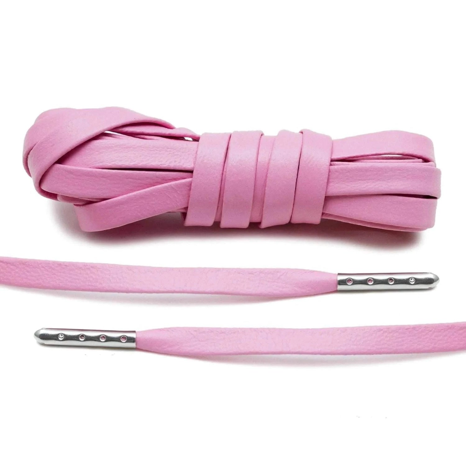 Lace Lab Pink Luxury Leather Laces - Silver Plated Leather Shoelaces