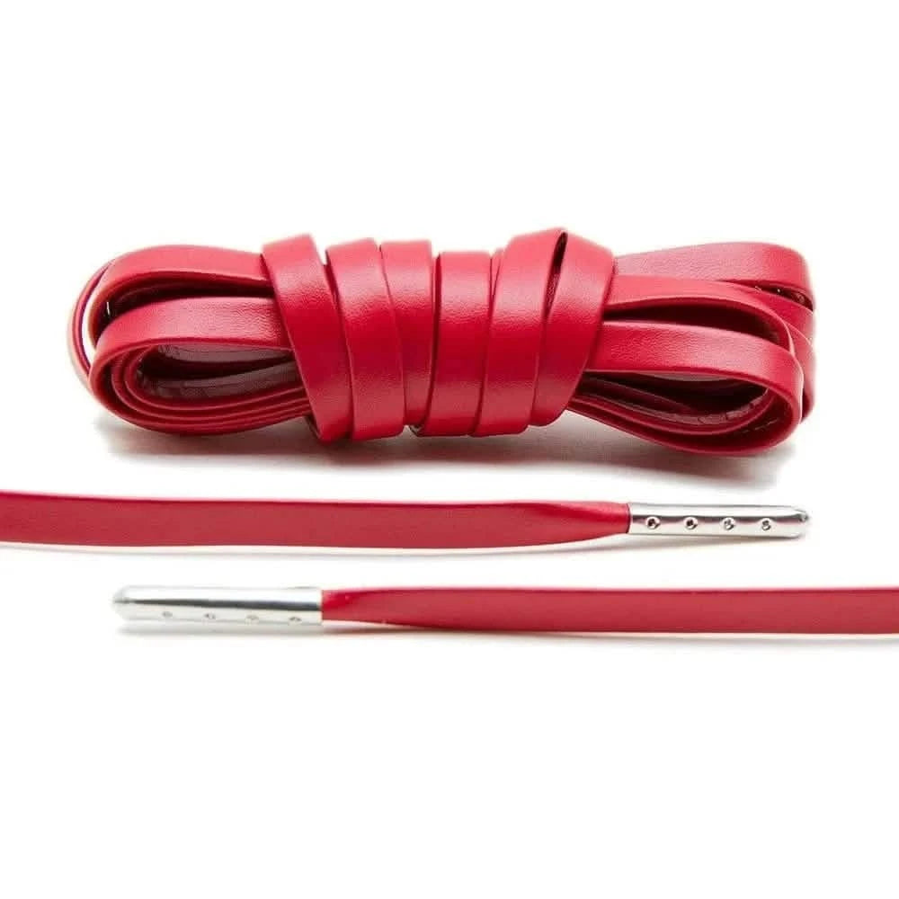 Lace Lab Red Luxury Leather Laces - Silver Plated Leather Shoelaces