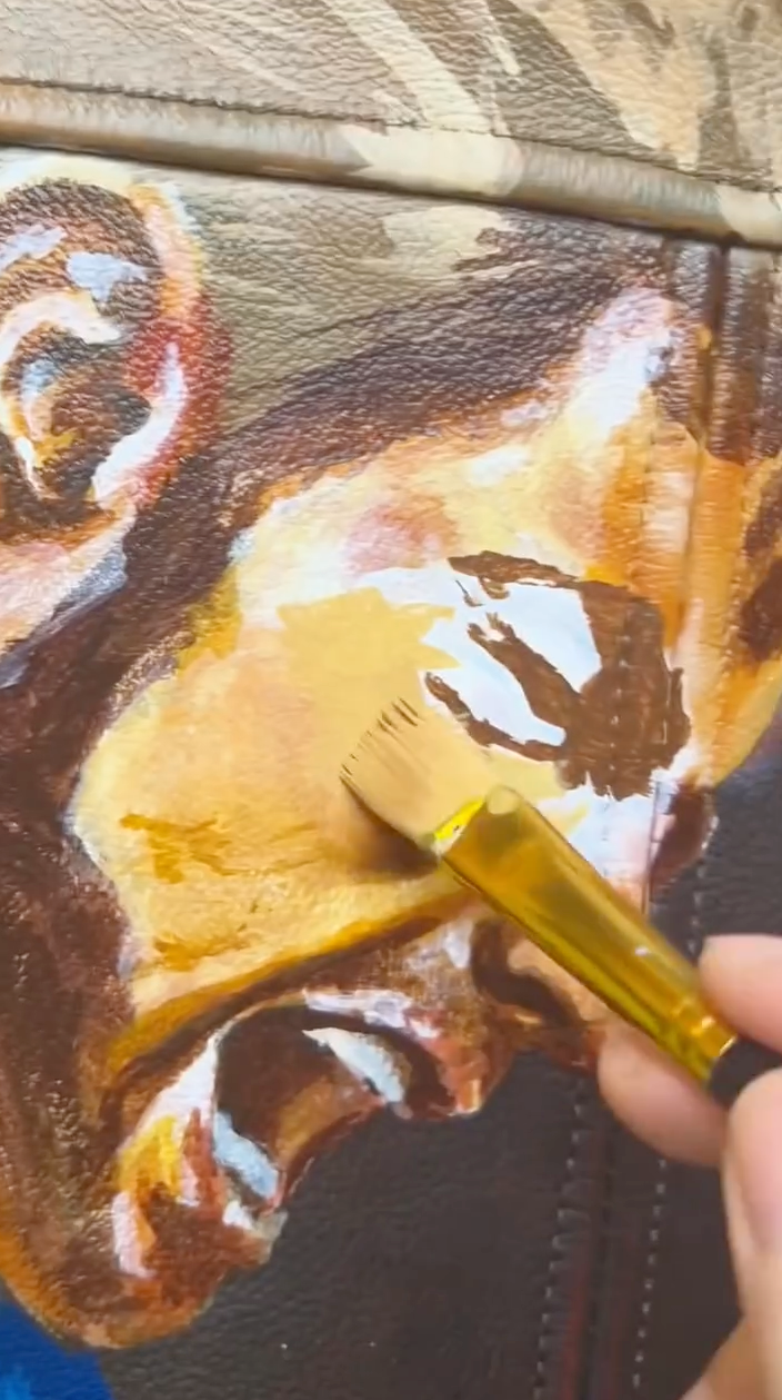 Applying base coats with Angelus Leather Paint for a Deadpool portrait