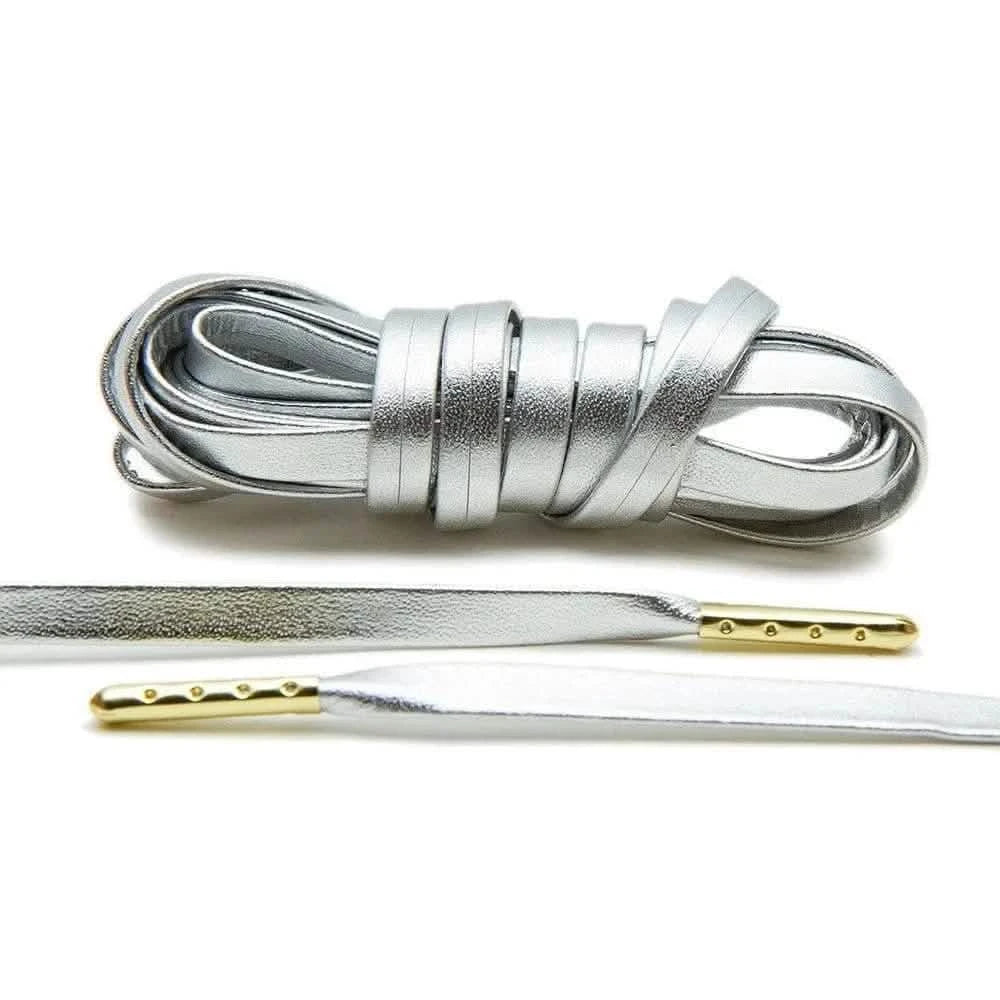 Lace Lab Silver Luxury Leather Laces - Gold Plated Leather Shoelaces