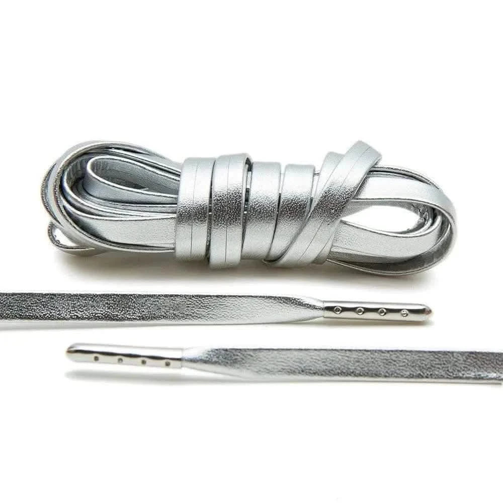 Lace Lab Silver Luxury Leather Laces - Silver Plated Leather Shoelaces