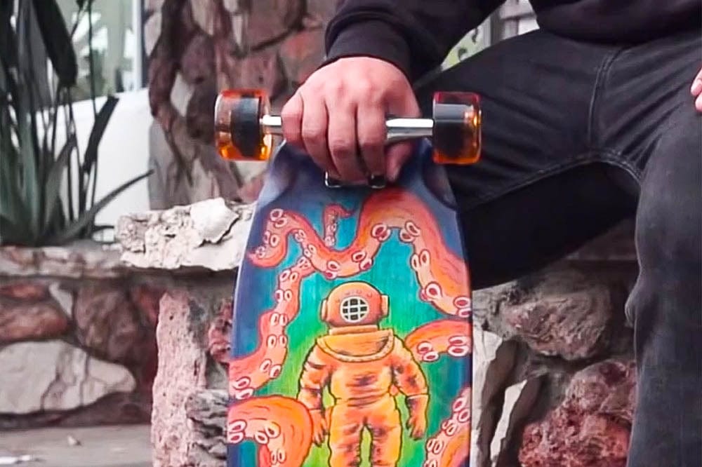 Custom dyed and painted skateboard