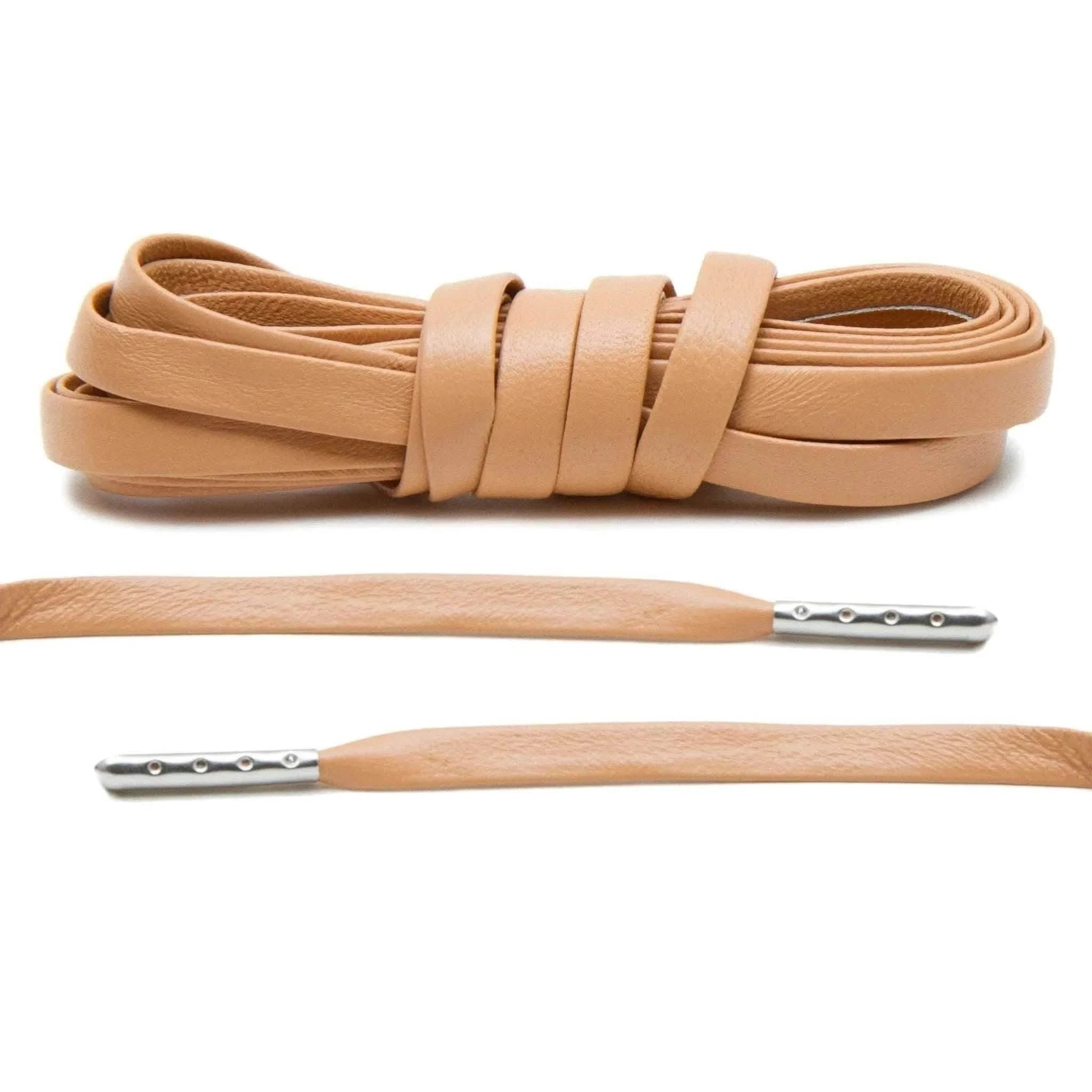 Lace Lab Tan Luxury Leather Laces - Silver Plated Leather Shoelaces