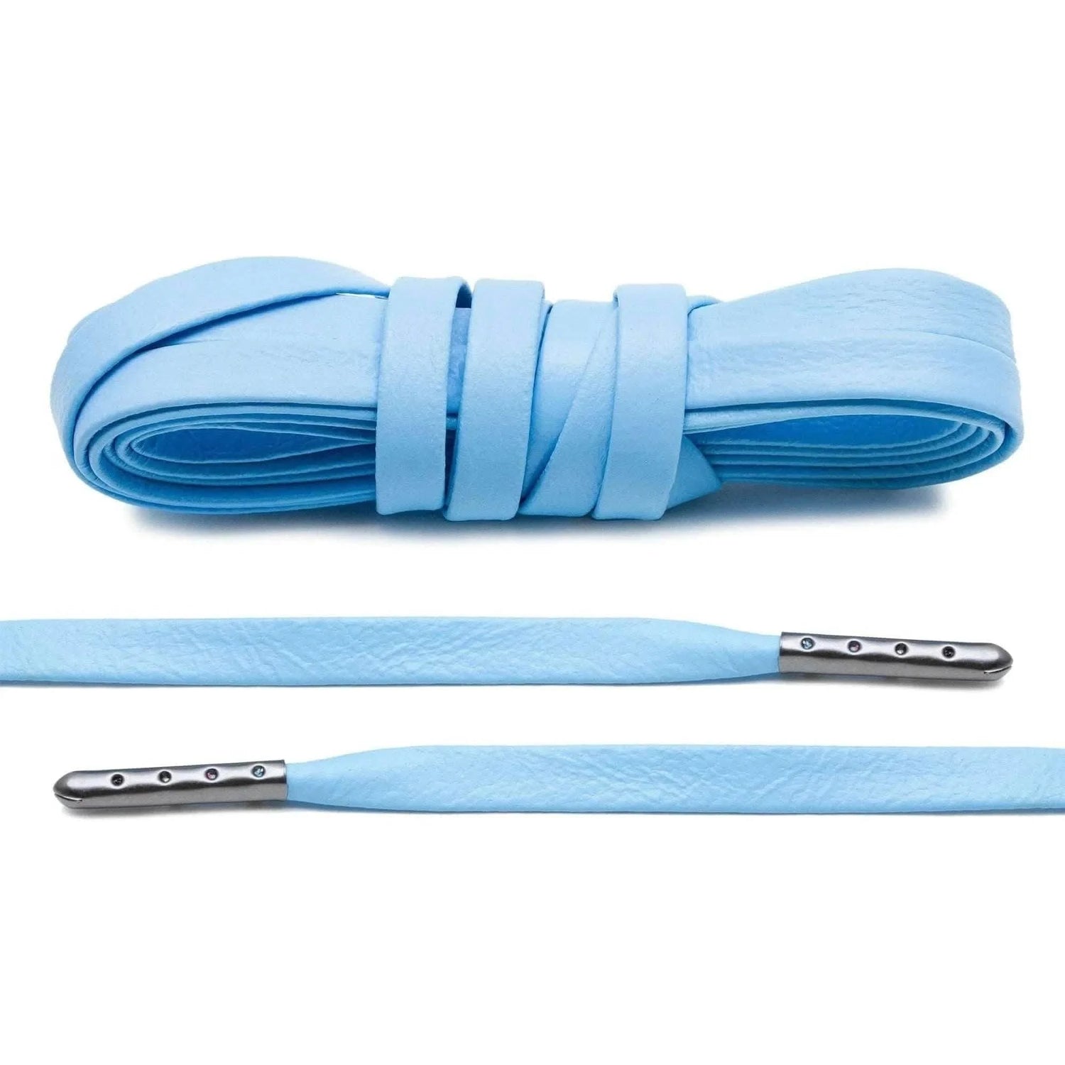 Lace Lab University Blue Luxury Leather Laces - Gunmetal Plated Leather Shoelaces