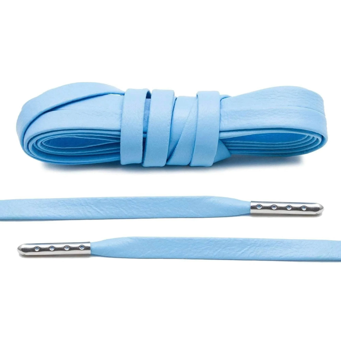 Lace Lab University Blue Luxury Leather Laces - Silver Plated Leather Shoelaces