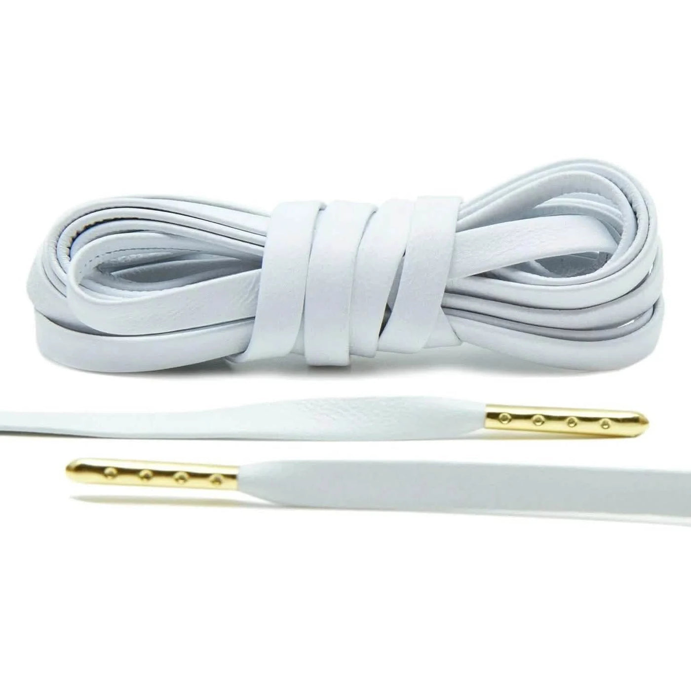 Lace Lab White Luxury Leather Laces - Gold Plated Leather Shoelaces