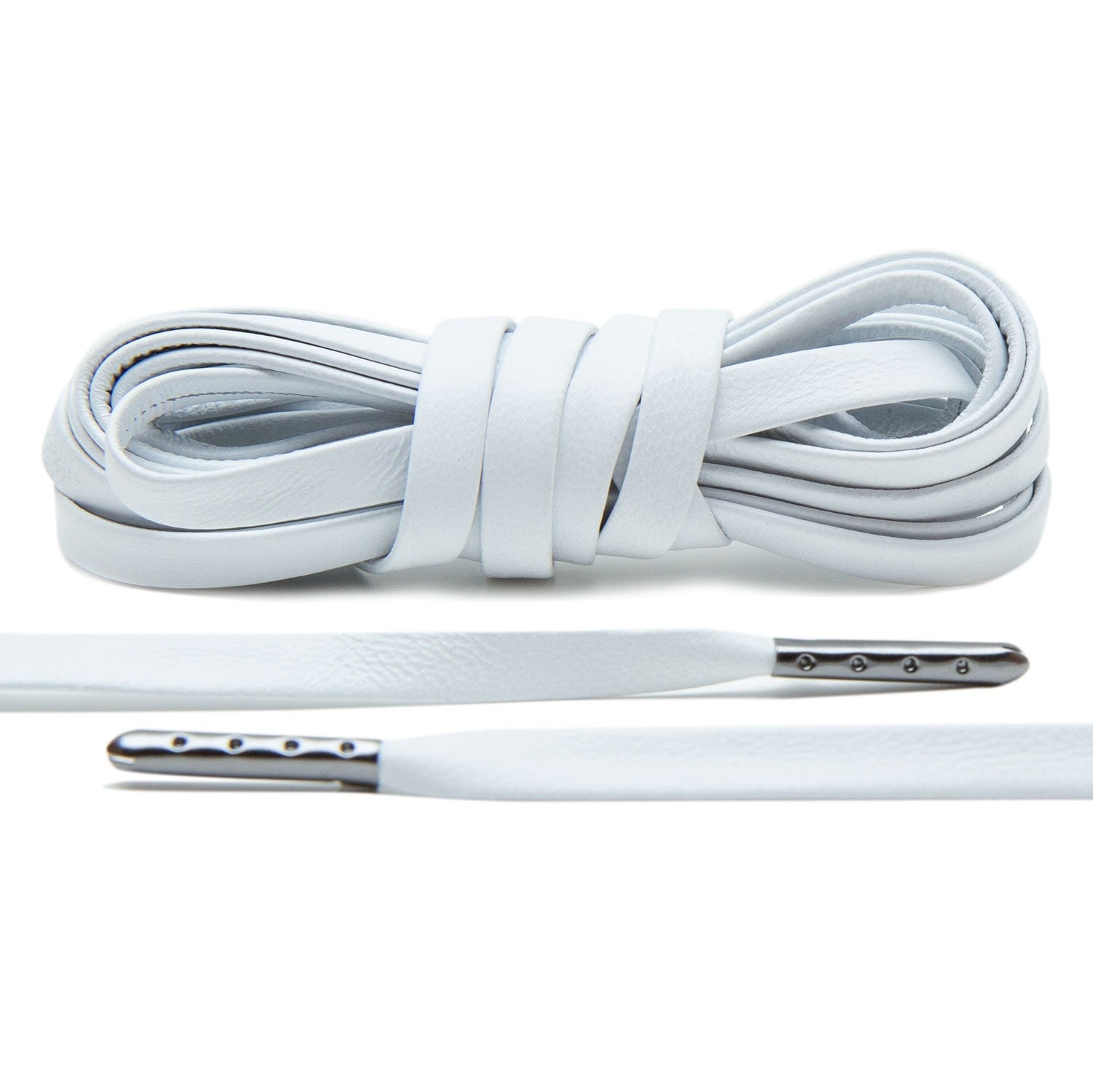 White Luxury Leather Laces - Gunmetal Plated - Angelus Direct