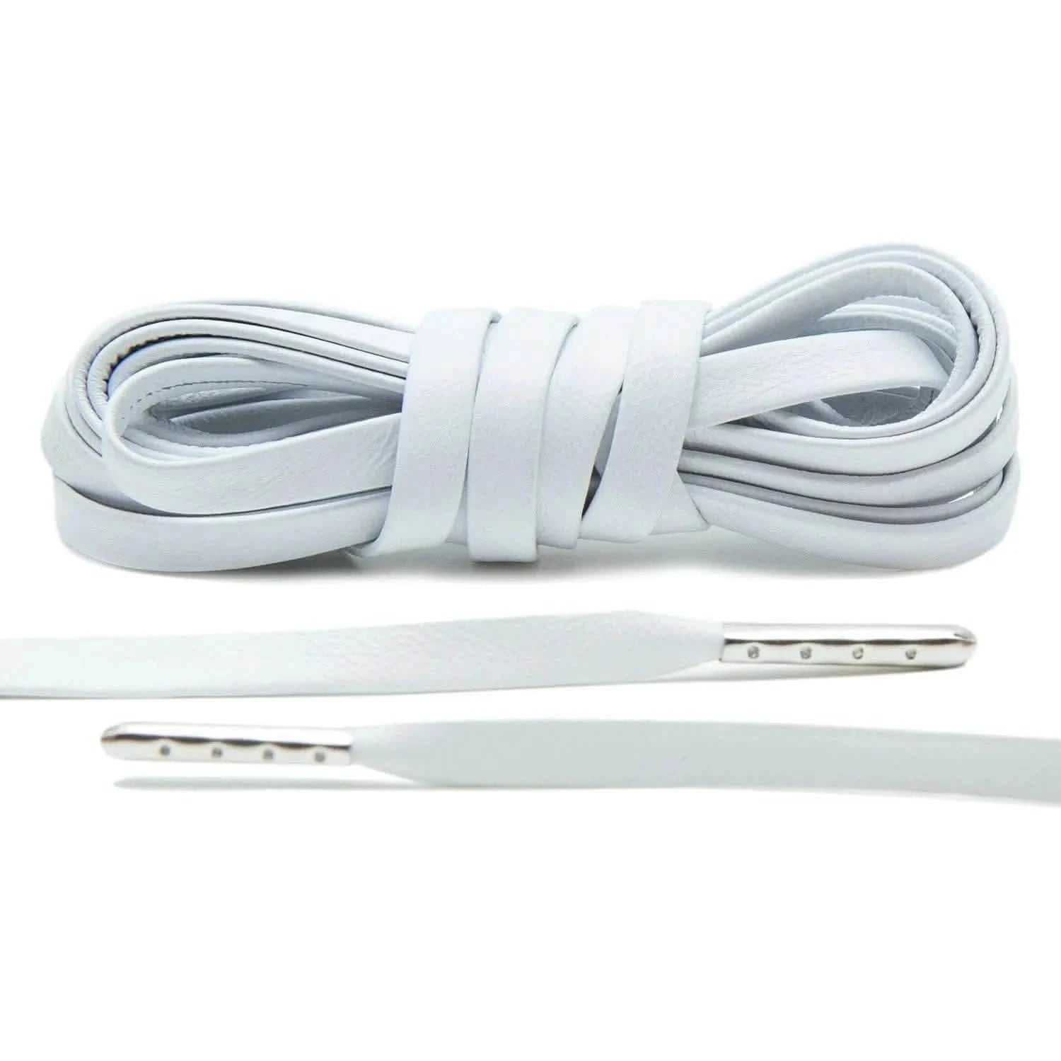Lace Lab White Luxury Leather Laces - Silver Plated Leather Shoelaces