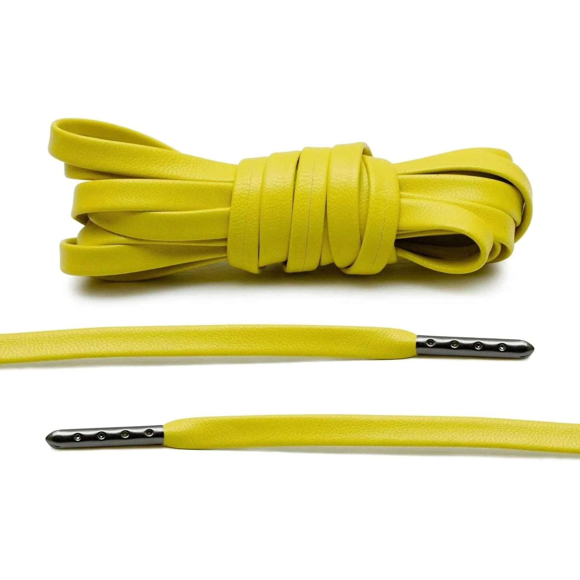 Lace Lab Yellow Luxury Leather Laces - Gunmetal Plated Leather Shoelaces