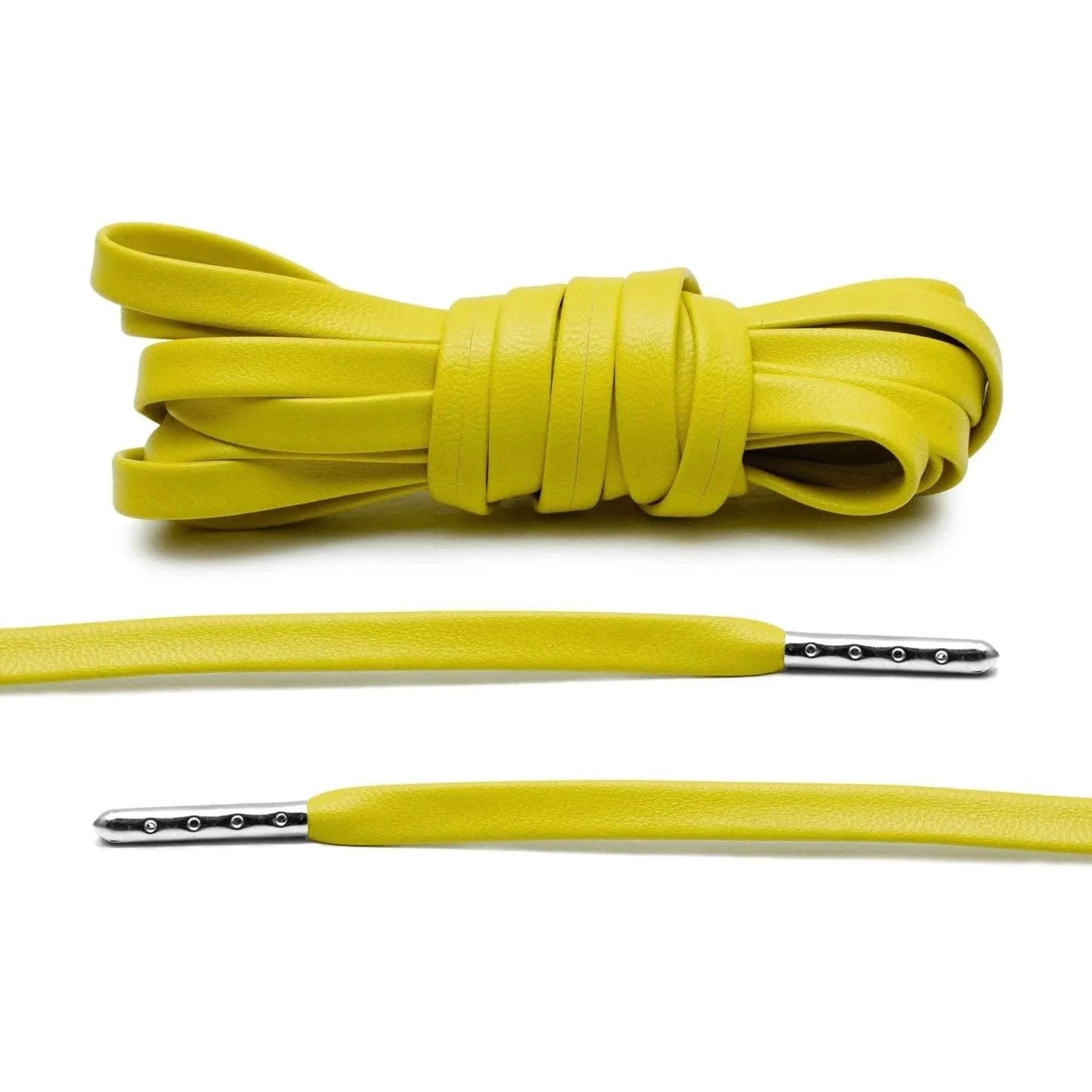 Lace Lab Yellow Luxury Leather Laces - Silver Plated Leather Shoelaces