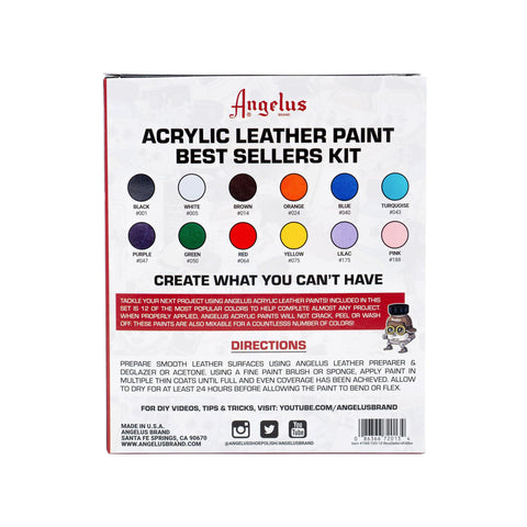  Angelus Leather Paint 4oz Starter Kit Set of Acrylic Paints For  Sneakers, Shoes, Art, Crafts, Jackets, Shirts- Flexible, Made in USA :  Arts, Crafts & Sewing
