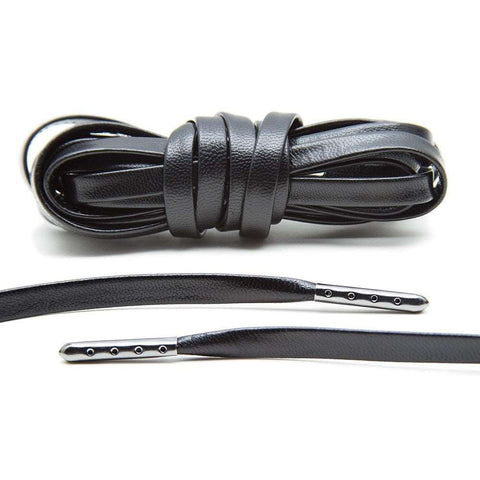 Black Luxury Leather Laces - Gunmetal Plated