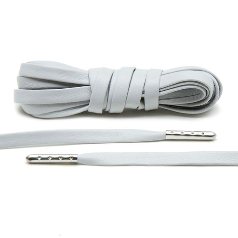 Light Grey Luxury Leather Laces - Silver Plated
