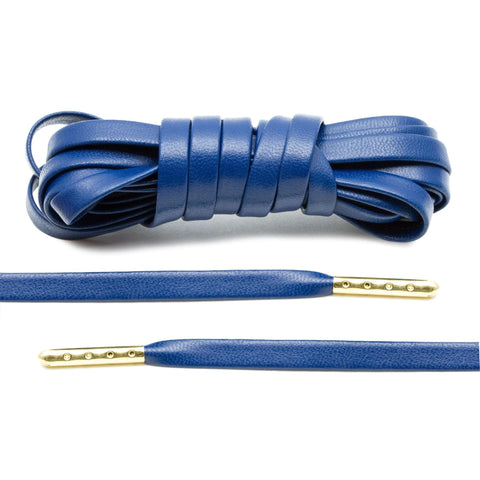 Navy Blue Luxury Leather Laces - Gold Plated